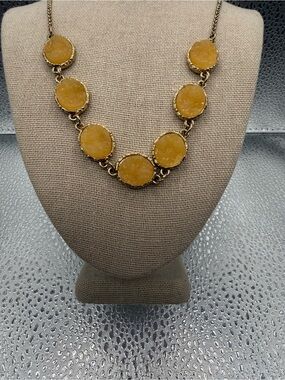 Vintage Gold-Tone Yellow Druzy stone Circle Statement Necklace